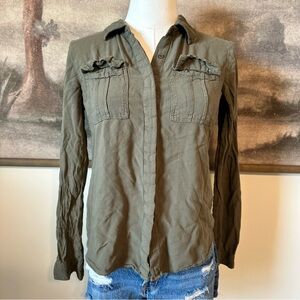 Wet Seal Olive Button Down Shirt Military Style